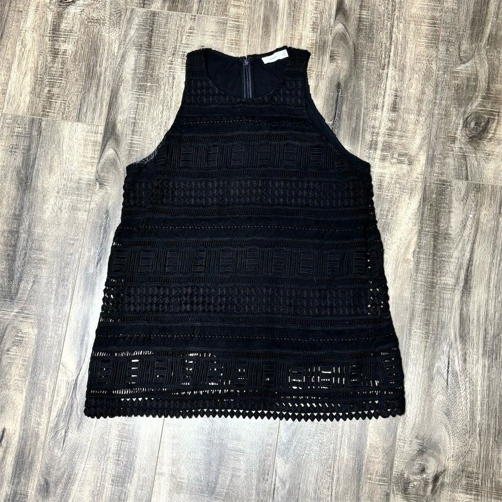 Vince Women's Black Crochet Lace Tank Top Size 6 Sleeveless Casual